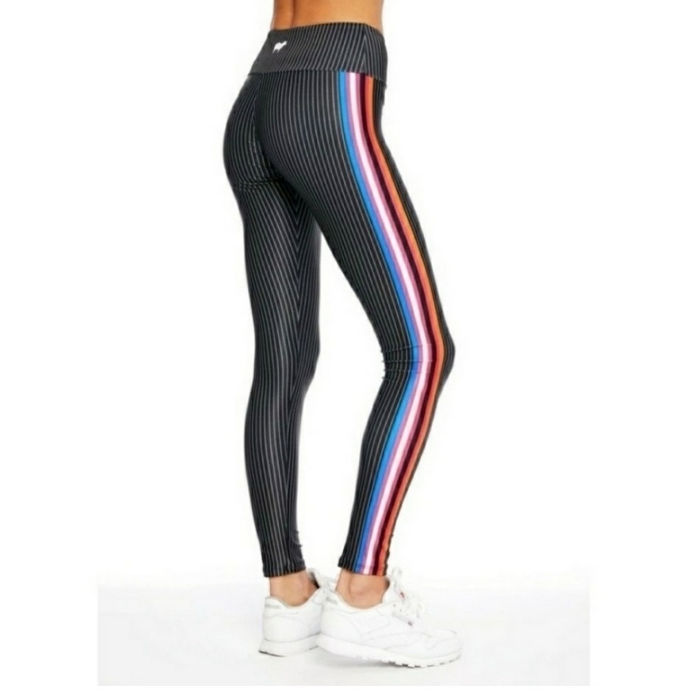 GOLDSHEEP Atlas Stripe Leggings Colorful Side Stripe Full Length Size Small